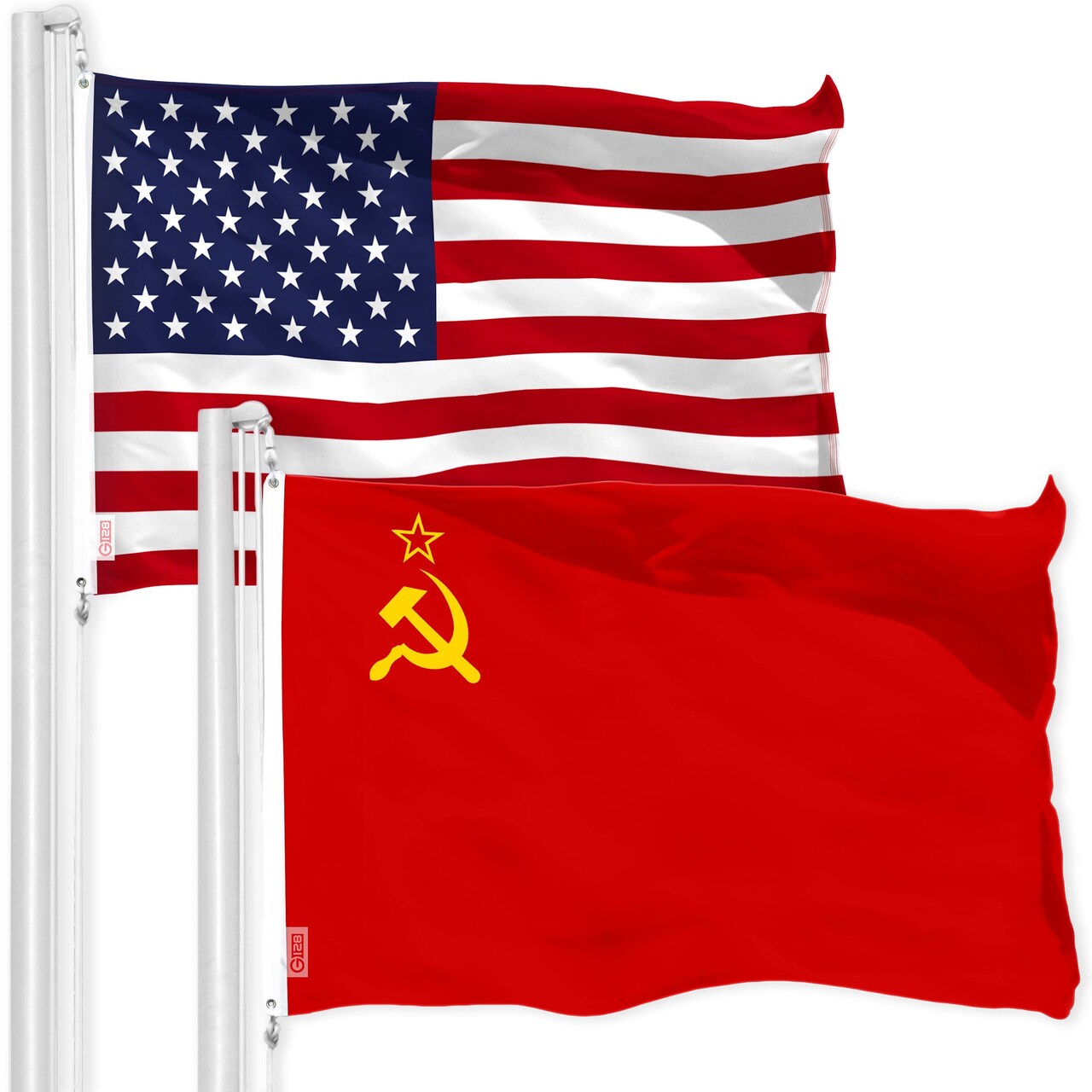 G128 Combo Pack: American USA Flag 3x5 Ft & Union of Soviet Socialist Republics USSR Flag 3x5 Ft | Both LiteWeave Pro Series Printed 150D Polyester, Brass Grommets